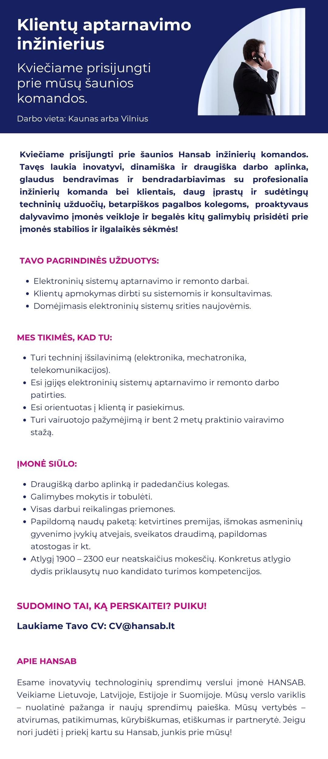 Klientų aptarnavimo inžinierius